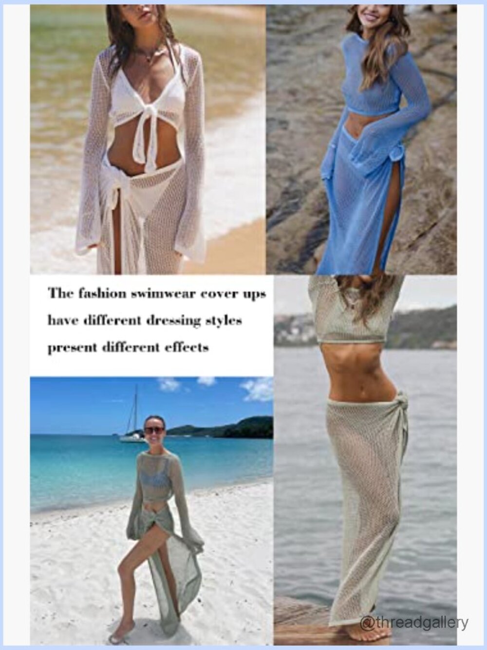 Crochet 2 Piece Bikini Cover Up Set Long Sleeve V Neck Hollow Out Swimwear Beach - Picture 3 of 7